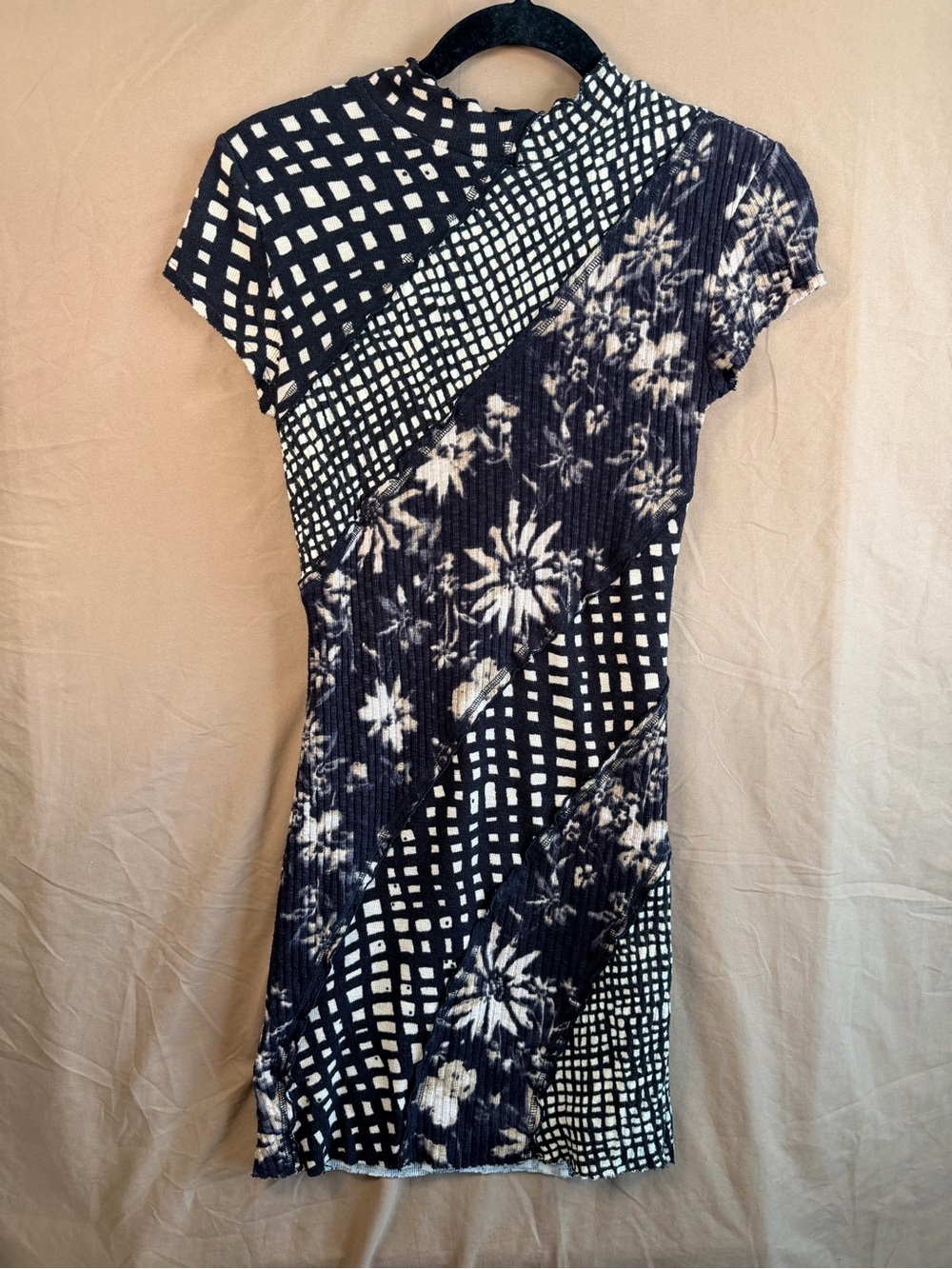 Urban Outfitters Mixed Print Bodycon Mini Dress Patchwork Y2K Indie Grunge S